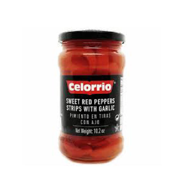 Celorrio Red Pepper Strips with Garlic 12/10.5oz